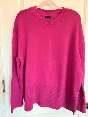GAP Fuchsia 100% Cotton Crewneck Sweater Oversized Barbiecore